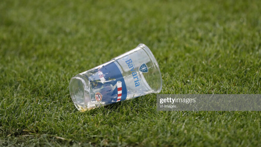 plastic beer cup during the Dutch Eredivisie match between PSV Eindhoven and Ajax Amsterdam at the Phillips stadium on September 22, 2019 in Eindhoven, The Netherlands(Photo by VI Images via Getty Images)